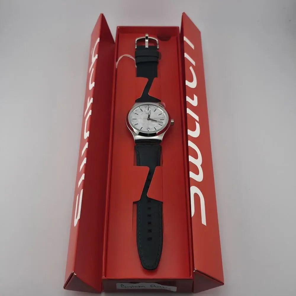 Swatch Sistem51 Automatic Puzzle YIS408 42mm Silver Dial Leather Strap New
